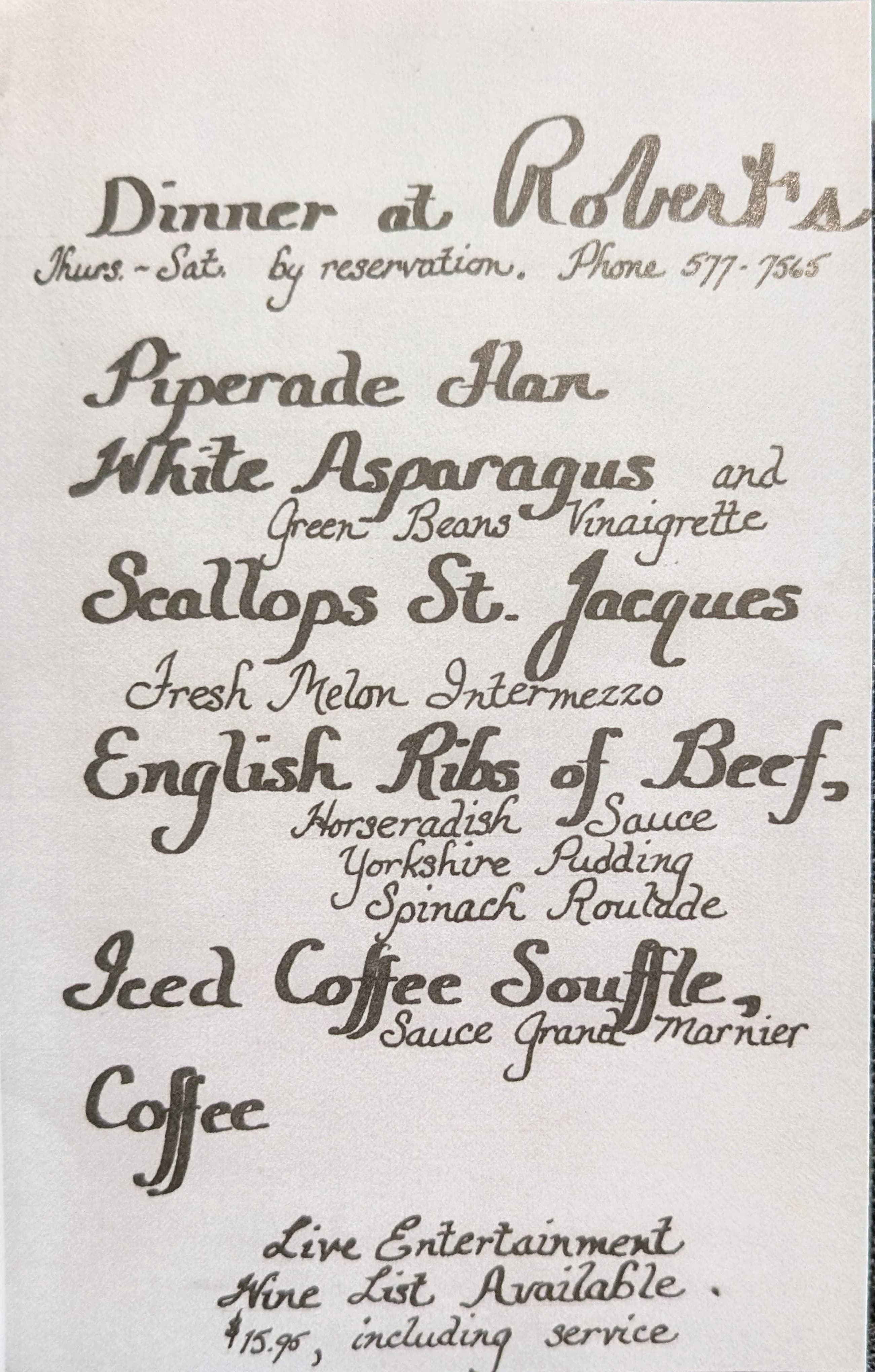 1976 - Menu First Two months July-Aug.